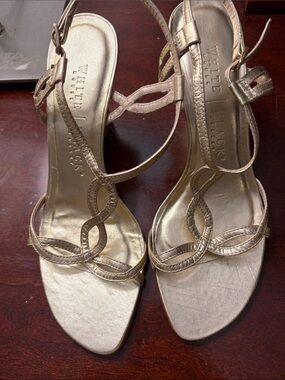 White House Black Market Metallic Gold Loop-Strap Sandals